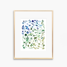 Load image into Gallery viewer, Blue &amp; Green Floral Watercolor Art Print
