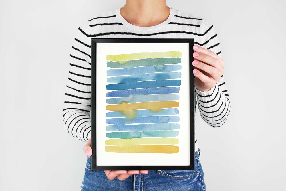 Blue & Yellow Stripes Watercolor Art Print