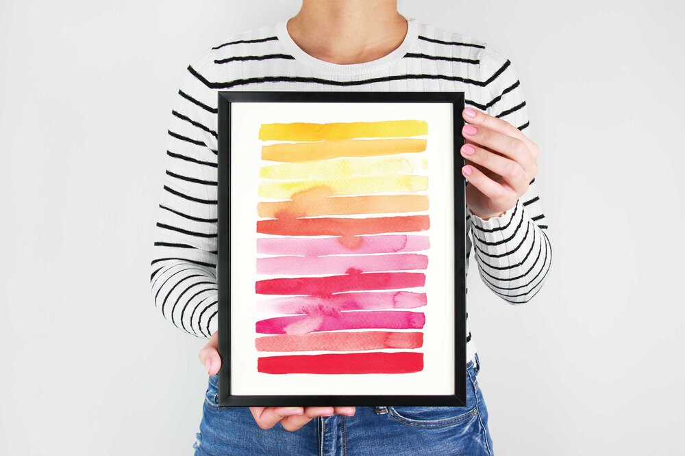 Pink & Yellow Stripes Watercolor Art Print