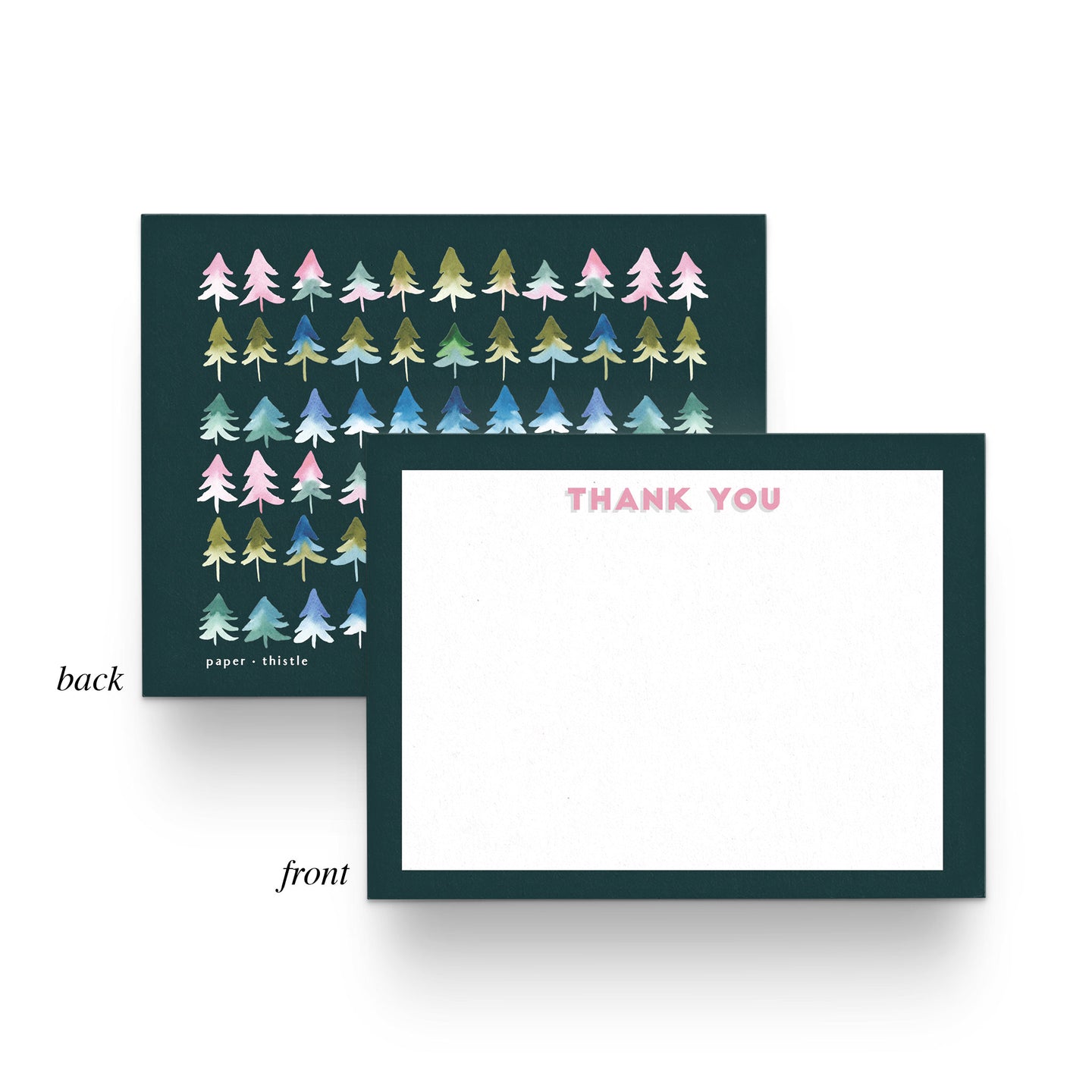 Watercolor Ombre Trees Thank You Set